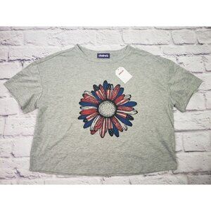 NEW Claire's Women's One Size Grey Boxy T-Shirt With Sunflower